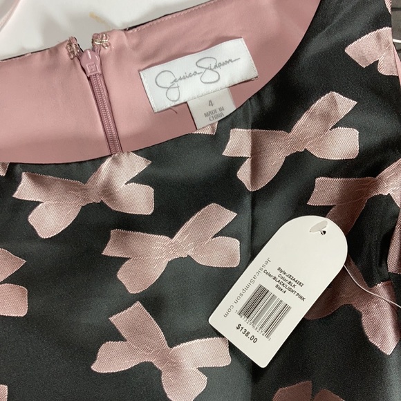 Jessica Simpson Pink & Black Dress, With Pockets! Pink Bow Pattern - Picture 4 of 5
